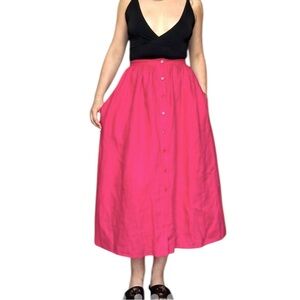 Reformation Orzo Linen Midi Skirt Button Front 10 Hot Pink A-Line